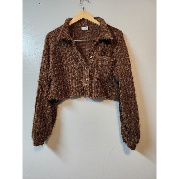 Le Lis Tops - LeLis Collection Cropped Button Down Long Sleeve Cable Knit Cardigan Rust XS
